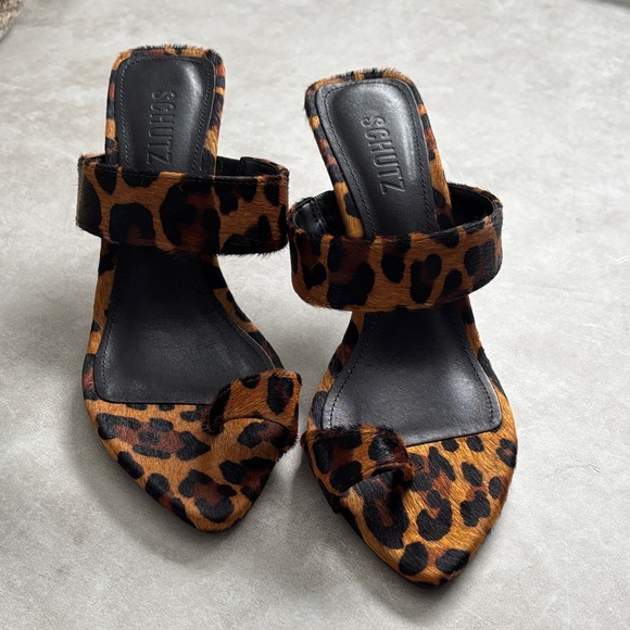 SCHUTZ Shoes - SCHUTZ Leopard-Print Pointed Toe Slide Mules - Brown/Black. Available in sz 6.5.